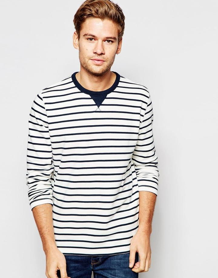 Selected Homme Stripe Sweatshirt - White