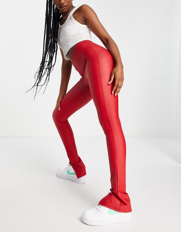Asos Design Leather Look Leggings With Side Split In Red