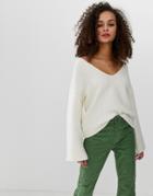 Asos Design Slouchy V Neck Sweater-white