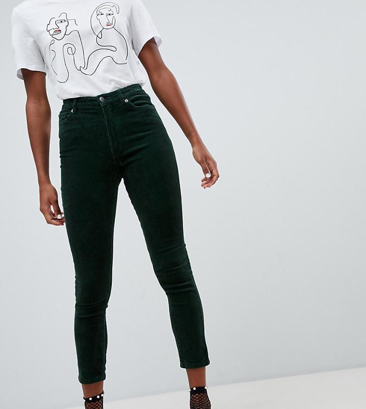 Monki Cord Skinny Pants In Dark Green - Green