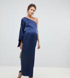True Violet Maternity One Sleeve Floaty Maxi Dress-navy