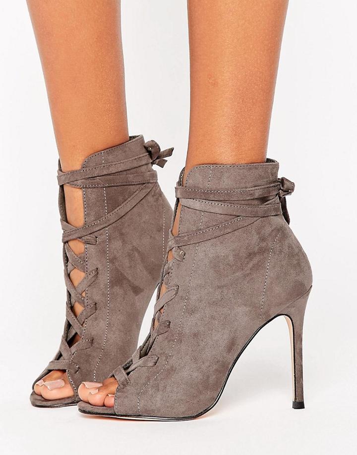 Lipsy Lace Up Peep Toe Boots - Gray