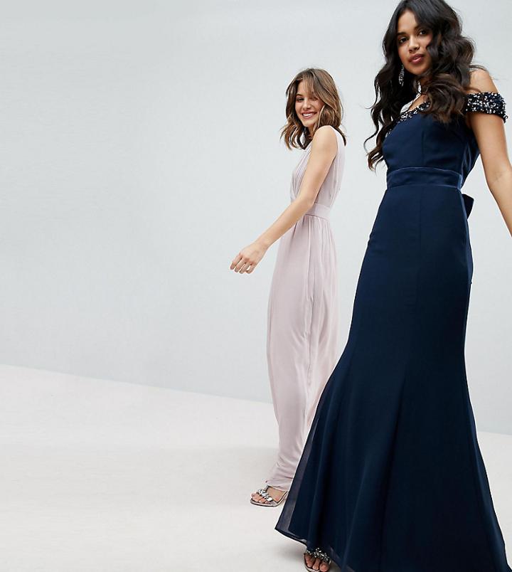 Maya Bardot Sequin Detail Maxi Dress With Bow Back Detail - Navy