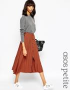 Asos Petite Midi Skirt With Button Through In Self Stripe - Rust