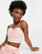 Asos Design Jacquard Crop Top Set In Peach-orange