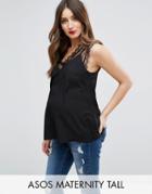 Asos Maternity Tall Tank With Lace And Mesh Trim - Black