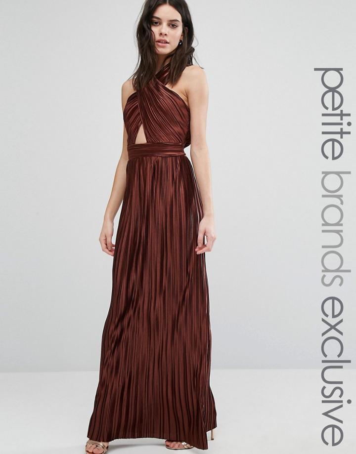 True Decadence Petite Allover Pleated Cross Front Open Back Maxi Dress