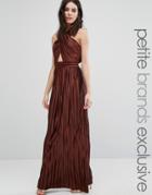 True Decadence Petite Allover Pleated Cross Front Open Back Maxi Dress