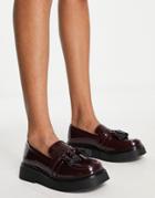 Asos Design Maxwell Chunky Tassle Loafers In Burgundy-red