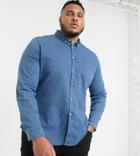Asos Design Plus Stretch Slim Organic Denim Shirt In Mid Wash-blue