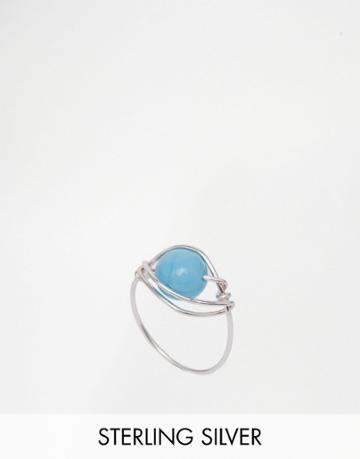 Kat & Bee Simple 925 Sterling Silver Wire Ring With Turquoise Bead
