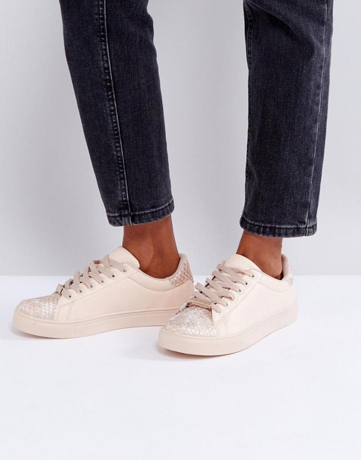 Lipsy Sneakers With Rose Gold Snake Print Detail - Pink