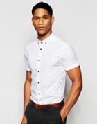 Asos Skinny Shirt In White With Short Sleeves And Contrast Buttons - White