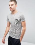 Casual Friday T-shirt With Floral Print Pocket - Gray