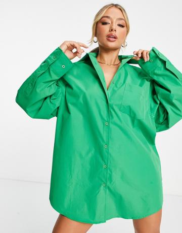 Aria Cove Oversized Shirt Dress In Green