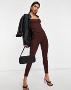 Asos Design Matching Structured Ribbed Leggings In Brown