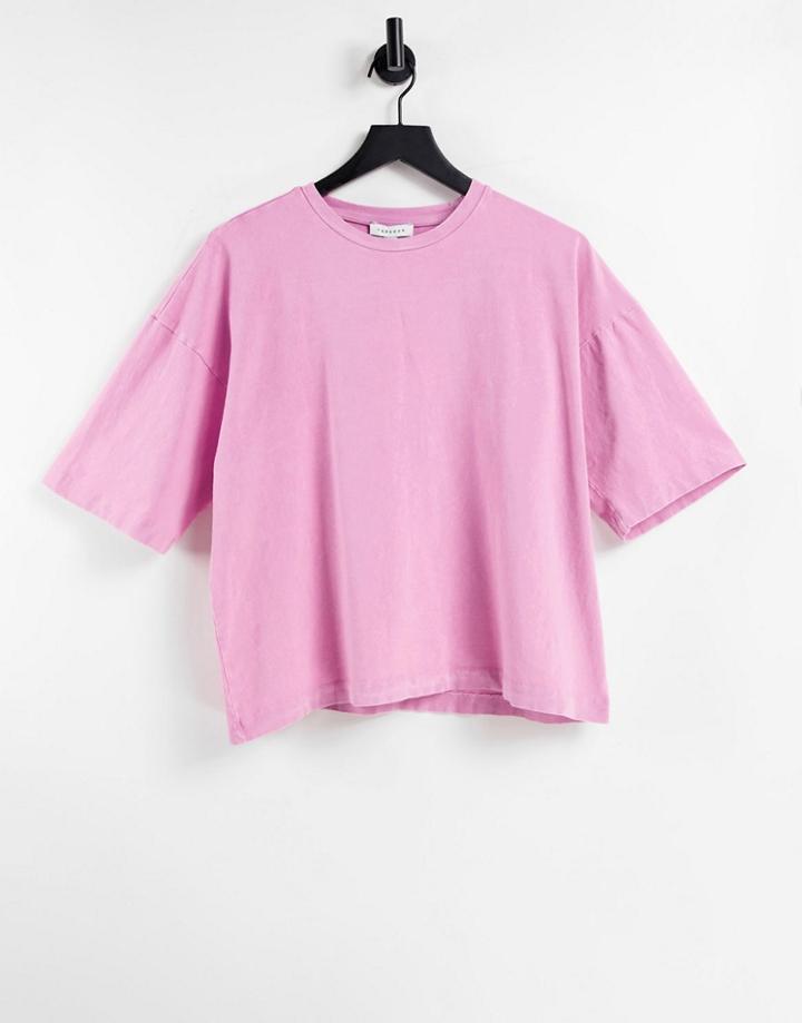 Topshop Oversized Acid Wash T-shirt In Pink