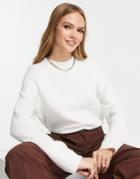 Asos Design Boxy Crew Neck Sweater In Cream-white