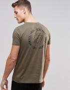 Asos T-shirt With Triangle Circular Text Back And Chest Print - Battlefield Green