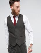 Asos Skinny Suit Vest In Herringbone Green Wool Blend - Green