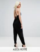 Asos Petite Cami Wrap Jersey Jumpsuit With Strap Back Detail And Peg Leg - Black