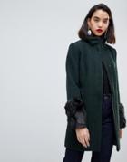 Vero Moda Funnel Neck Faux Fur Cuff Coat - Green