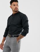 Harry Brown Slim Fit Grandad Collar Shirt - Black