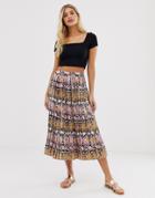 Qed London Pleated Midi Skirt In Snake Print-pink