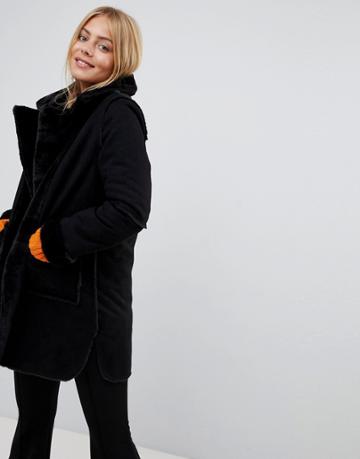 Qed London Reversible Faux Shearling Coat-black