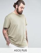 Asos Plus Longline T-shirt With Crew Neck - Beige