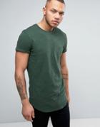 Religion Longline T-shirt In Slub Jersey With Roll Sleeve - Green