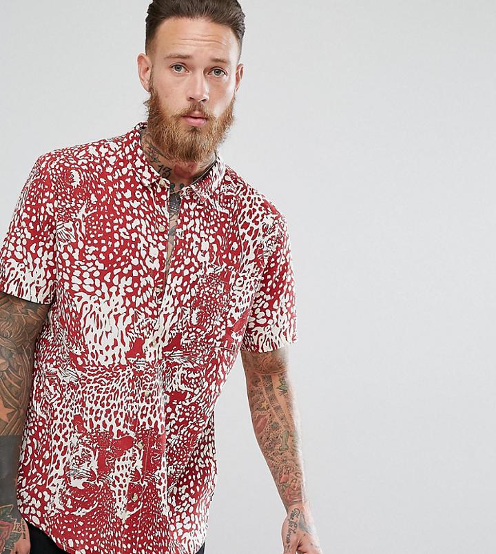 Rollas Bon Short Sleeve Shirt Hidden Leopard Red - Red