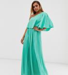 Asos Design Petite One Shoulder Pleated Crop Top Maxi Dress-green