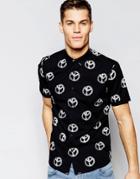 Asos Monochrome Print Shirt With Short Sleeves In Regular Fit - Black