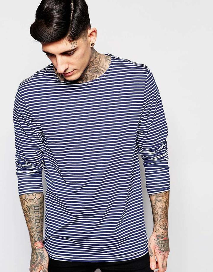 Scotch & Soda T-shirt With Breton Stripe In Navy Long Sleeves - Navy
