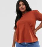 Asos Design Curve T-shirt With Broderie Sleeve In Rust