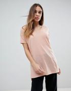 Asos Design Oversized Longline T-shirt With V-neck In Lightweight Rib - Pink