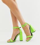 Asos Design Highlight Barely There Block Heeled Sandals In Neon Green - Yellow