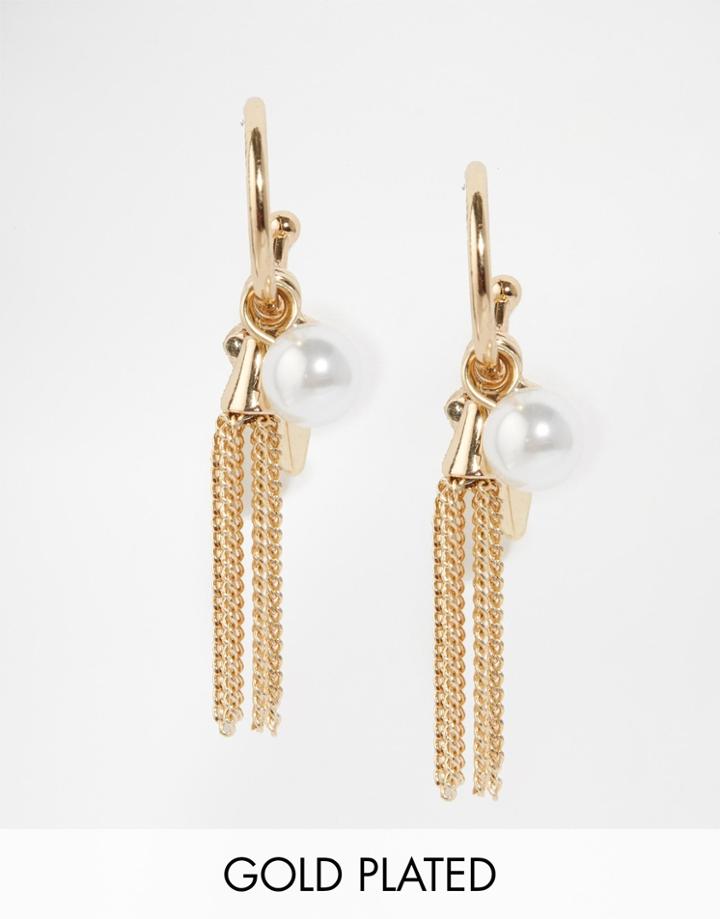 Nylon Gold Plated Hoop Earrings With Charms - Gold Plated