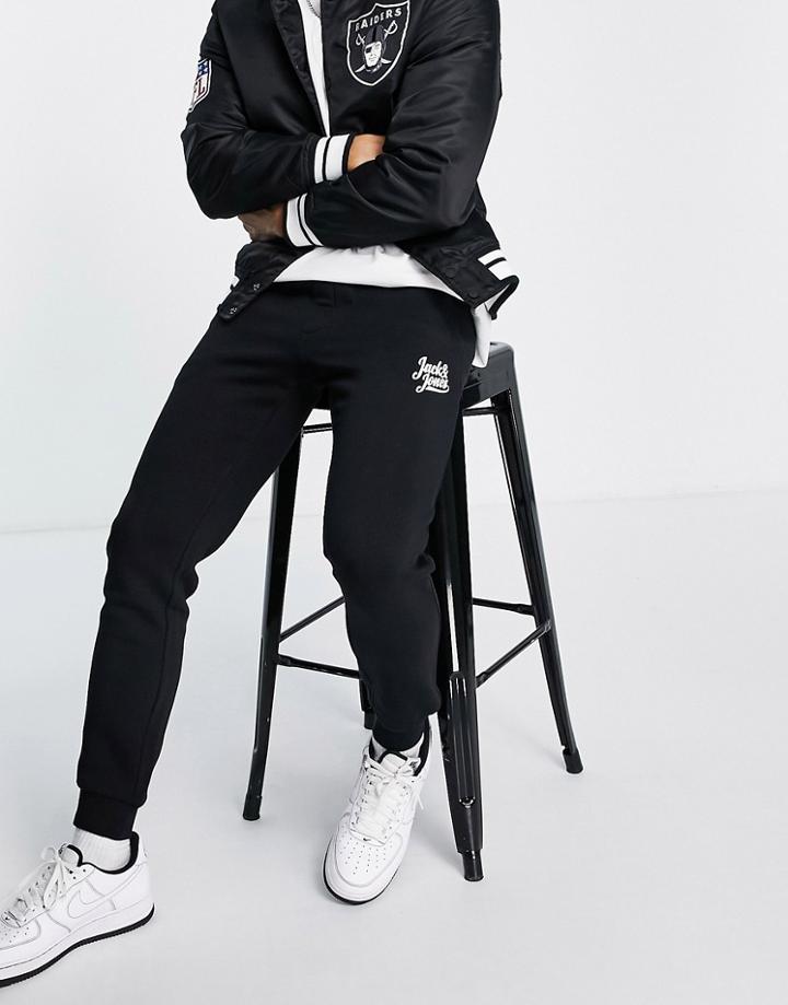 Jack & Jones Logo Slim Fit Sweatpants In Black