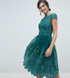 Chi Chi London Tall Premium Bardot Midi Prom Dress In Green - Green