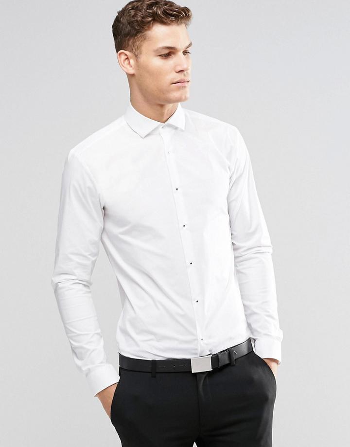 Hugo By Hugo Boss Smart Shirt With Stud Fasten In White Slim Fit - White