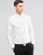 Hugo By Hugo Boss Smart Shirt With Stud Fasten In White Slim Fit - White