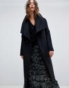 Religion Double Breasted Coat With Drapey Collar Detail - Black