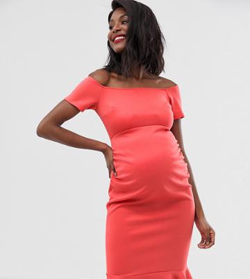 True Violet Maternity Bardot Midi Dress-pink