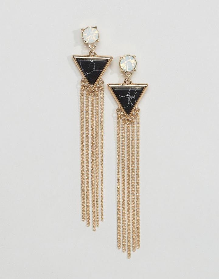 Asos Semi Precious Triangle Chain Strand Earrings - Black