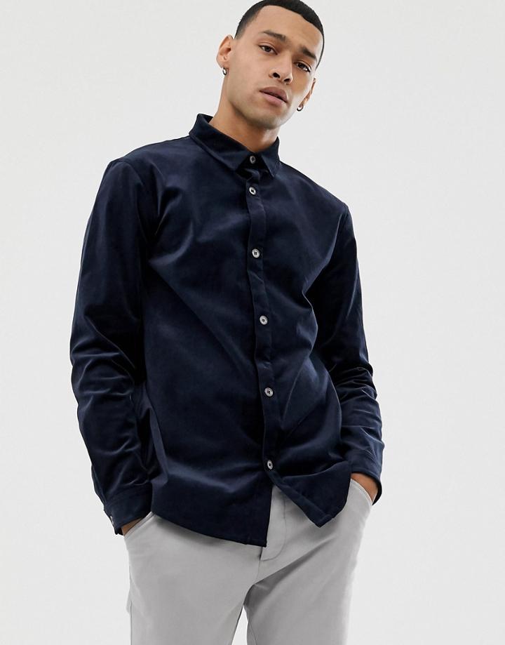Weekday Spit Velvet Shirt - Navy