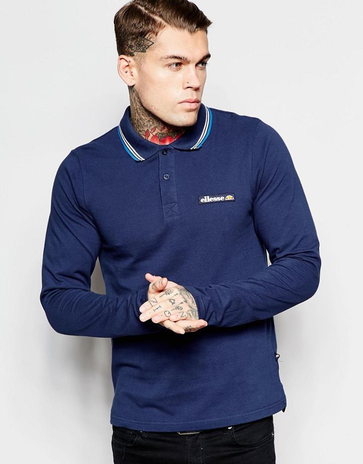 Ellesse Long Sleeve Polo Shirt - Navy