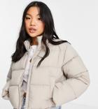 Asos Design Petite Cropped Puffer In Putty-white