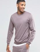 Asos Loungewear Towelling Sweatshirt With Reverse Panels In Violet - Purple